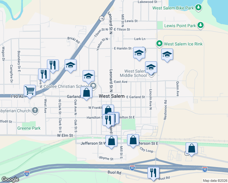 map of restaurants, bars, coffee shops, grocery stores, and more near in West Salem