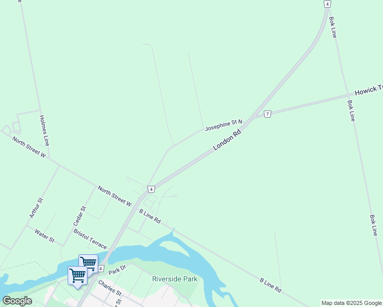 map of restaurants, bars, coffee shops, grocery stores, and more near 719 Josephine Street North in Wingham