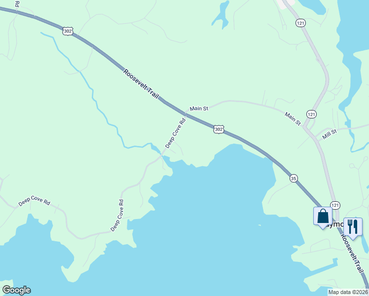 map of restaurants, bars, coffee shops, grocery stores, and more near 25 Deep Cove Road in Raymond