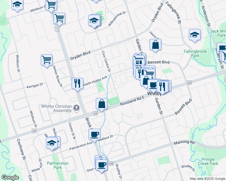 map of restaurants, bars, coffee shops, grocery stores, and more near in Whitby
