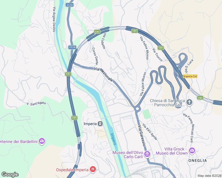 map of restaurants, bars, coffee shops, grocery stores, and more near 16 Via S.Pio da Pietrelcina in Imperia