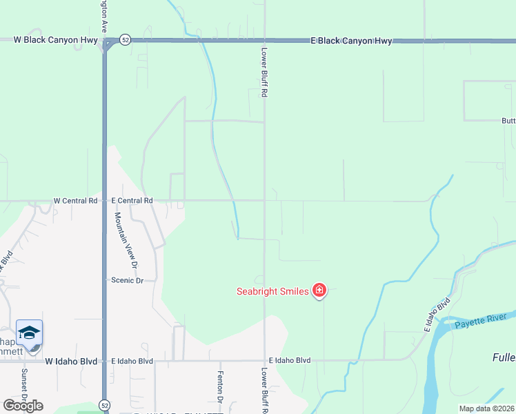 map of restaurants, bars, coffee shops, grocery stores, and more near 2603 Lower Bluff Road in Emmett