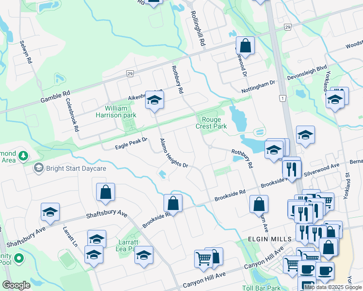 map of restaurants, bars, coffee shops, grocery stores, and more near in Richmond Hill