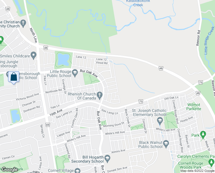 map of restaurants, bars, coffee shops, grocery stores, and more near Tilbury Gate in Markham