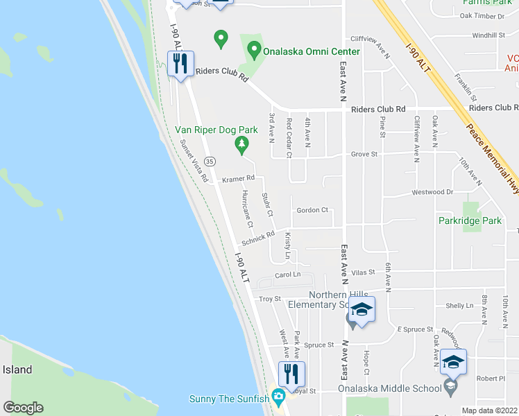 map of restaurants, bars, coffee shops, grocery stores, and more near 1163 Stuhr Court in Onalaska