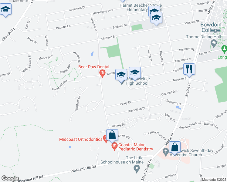 map of restaurants, bars, coffee shops, grocery stores, and more near 53 Baribeau Drive in Brunswick