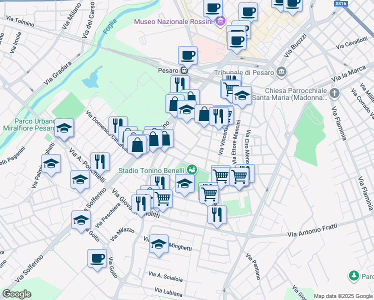 map of restaurants, bars, coffee shops, grocery stores, and more near 1 Via Alessandro Lamarmora in Pesaro