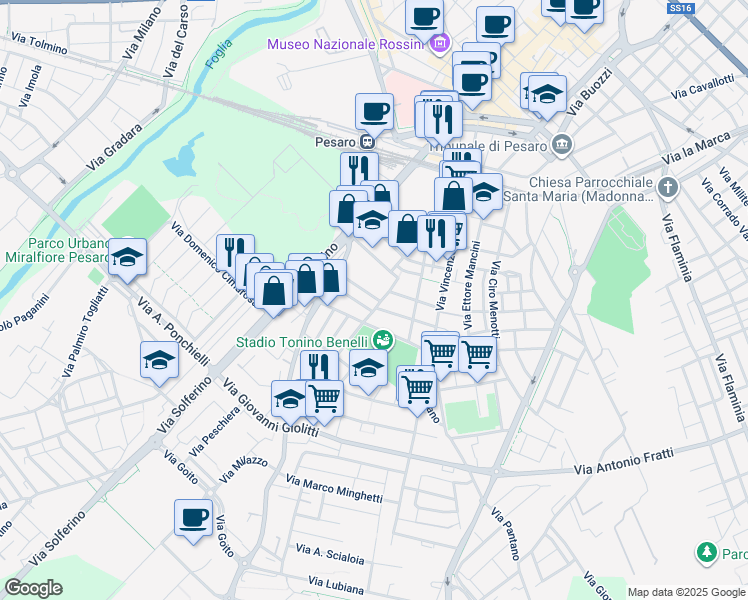 map of restaurants, bars, coffee shops, grocery stores, and more near 1 Via Alessandro Lamarmora in Pesaro