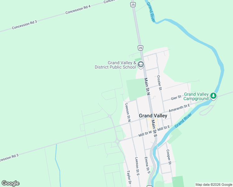 map of restaurants, bars, coffee shops, grocery stores, and more near 45 Ritchie Drive in Grand Valley