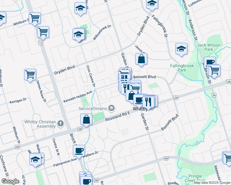 map of restaurants, bars, coffee shops, grocery stores, and more near 11 Yewtree Way in Whitby