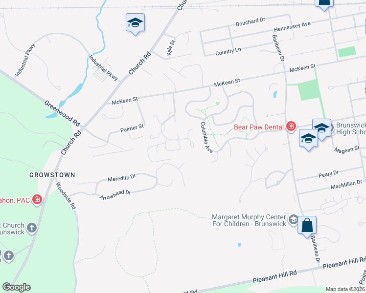 map of restaurants, bars, coffee shops, grocery stores, and more near 65 Willow Grove Road in Brunswick