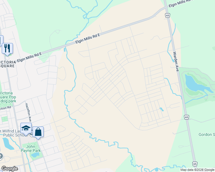 map of restaurants, bars, coffee shops, grocery stores, and more near 60 Avani Avenue in Markham
