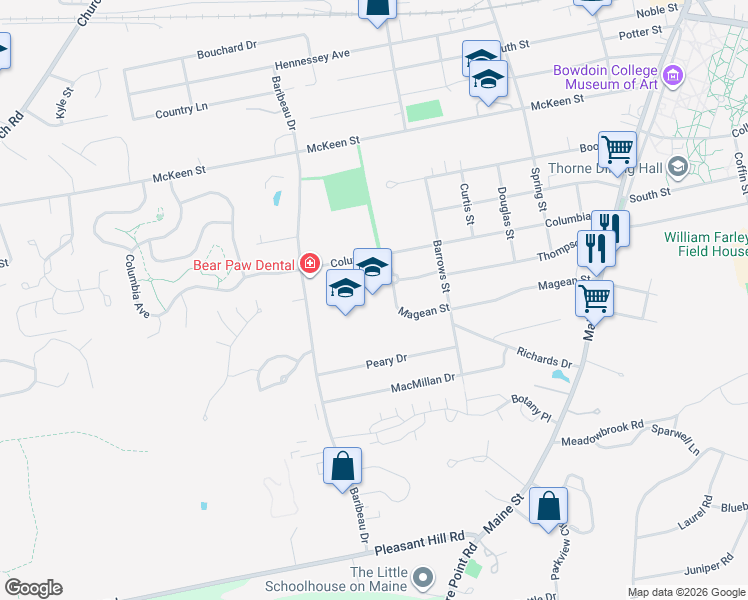 map of restaurants, bars, coffee shops, grocery stores, and more near 65 Columbia Avenue in Brunswick