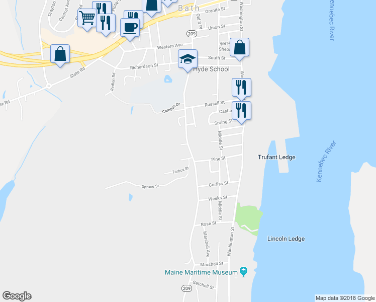 map of restaurants, bars, coffee shops, grocery stores, and more near 468 High Street in Bath