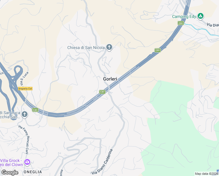 map of restaurants, bars, coffee shops, grocery stores, and more near 53 Via San Leonardo in Gorleri