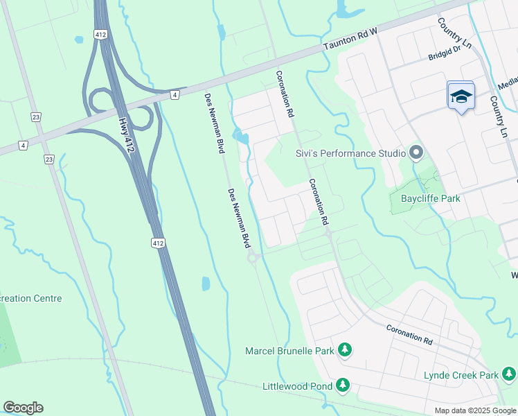 map of restaurants, bars, coffee shops, grocery stores, and more near 41 Souter Drive in Whitby