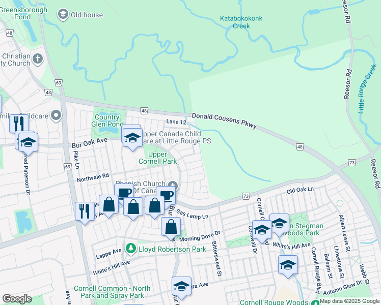 map of restaurants, bars, coffee shops, grocery stores, and more near 198 Northvale Road in Markham