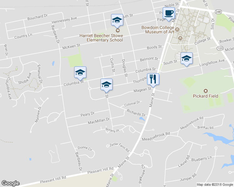 map of restaurants, bars, coffee shops, grocery stores, and more near 26 Magean Street in Brunswick