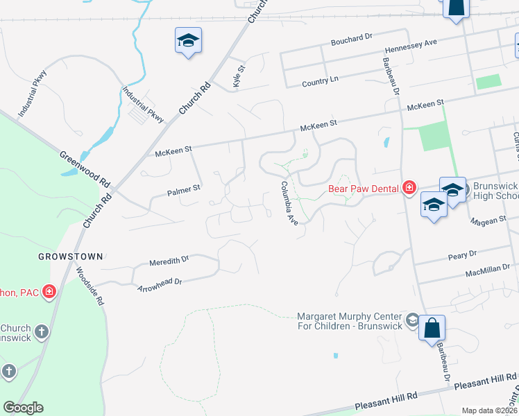 map of restaurants, bars, coffee shops, grocery stores, and more near 65 Willow Grove Road in Brunswick