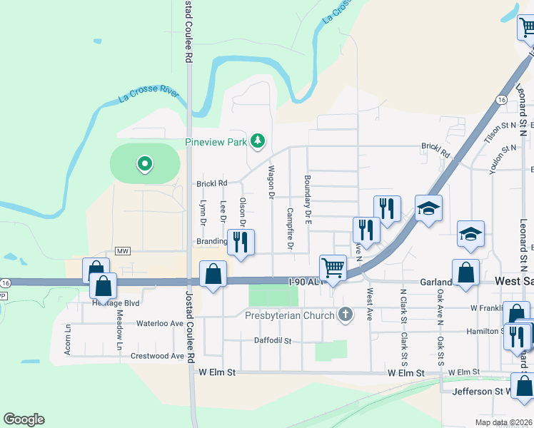 map of restaurants, bars, coffee shops, grocery stores, and more near 480 Wagon Drive in West Salem