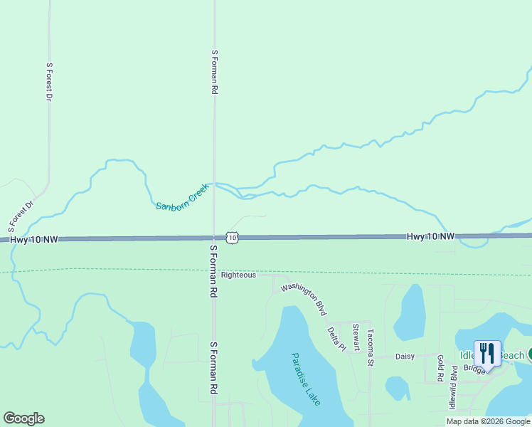 map of restaurants, bars, coffee shops, grocery stores, and more near 102 East Josh Drive in Idlewild
