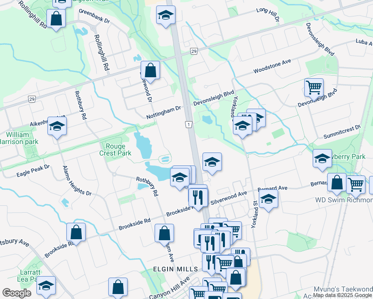 map of restaurants, bars, coffee shops, grocery stores, and more near in Richmond Hill