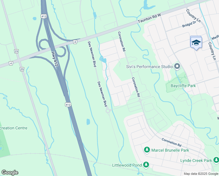 map of restaurants, bars, coffee shops, grocery stores, and more near 41 Souter Drive in Whitby