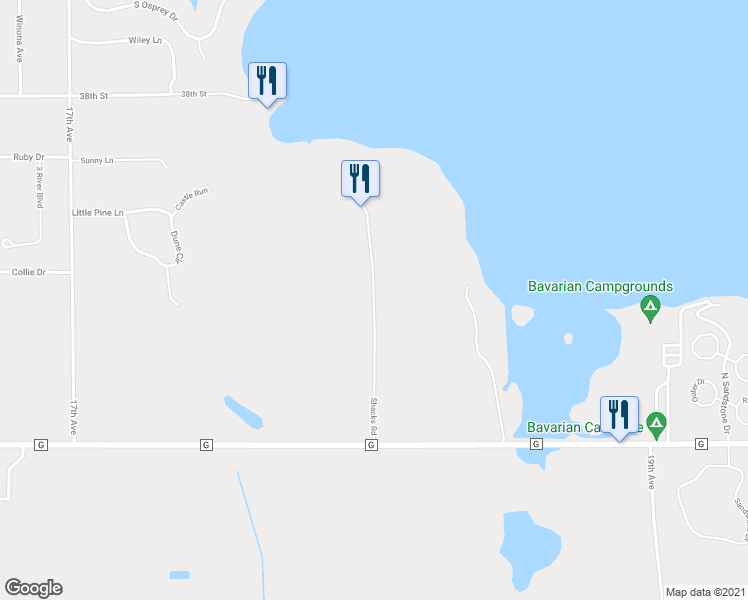 map of restaurants, bars, coffee shops, grocery stores, and more near Shacks Road in New Lisbon