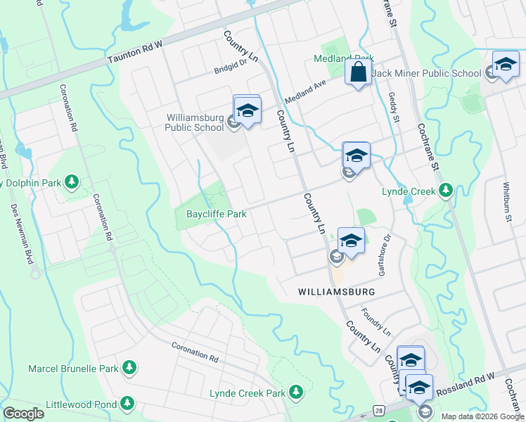 map of restaurants, bars, coffee shops, grocery stores, and more near 4 Holman Court in Whitby