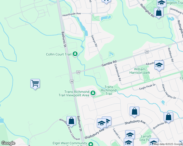 map of restaurants, bars, coffee shops, grocery stores, and more near 19 Gamble Glen Crescent in Richmond Hill