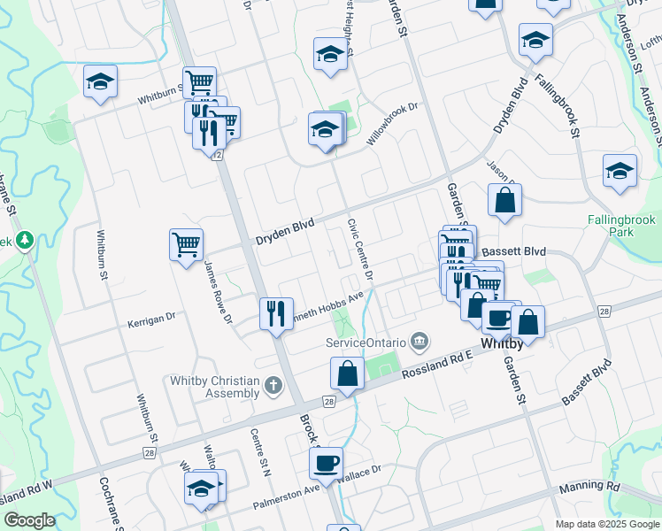 map of restaurants, bars, coffee shops, grocery stores, and more near in Whitby