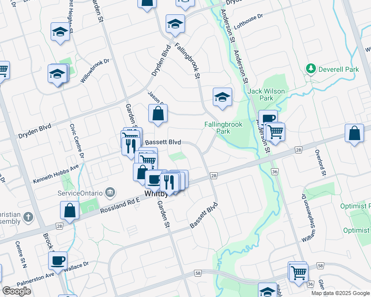 map of restaurants, bars, coffee shops, grocery stores, and more near in Whitby
