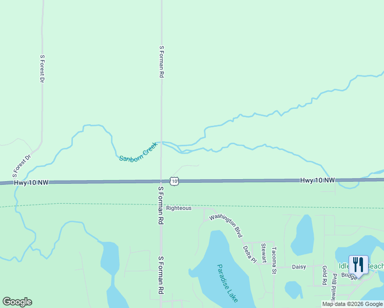 map of restaurants, bars, coffee shops, grocery stores, and more near 102 East Josh Drive in Idlewild