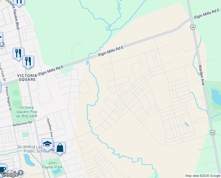 map of restaurants, bars, coffee shops, grocery stores, and more near 1 George Roman Avenue in Markham
