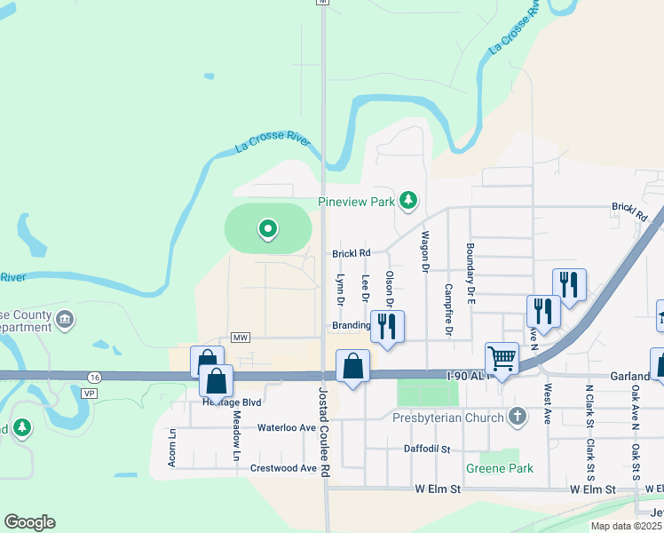 map of restaurants, bars, coffee shops, grocery stores, and more near 702 Lynn Drive in West Salem