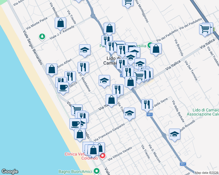 map of restaurants, bars, coffee shops, grocery stores, and more near 13 Via Bolzano in Camaiore