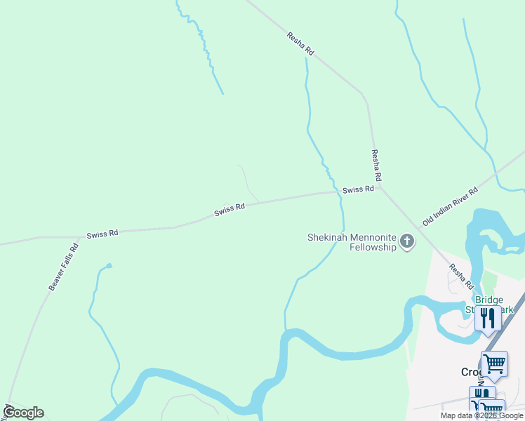 map of restaurants, bars, coffee shops, grocery stores, and more near 6470 Swiss Road in Castorland