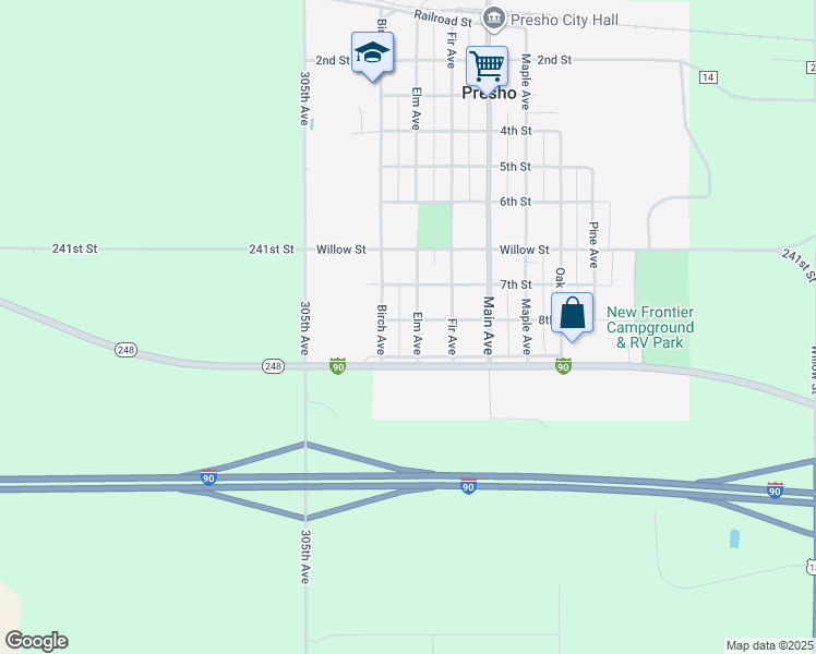 map of restaurants, bars, coffee shops, grocery stores, and more near 601 Elm Avenue in Presho