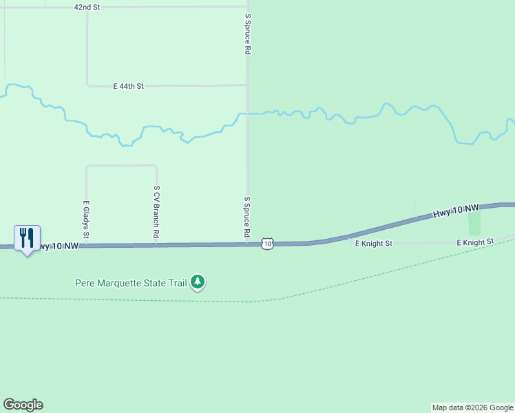 map of restaurants, bars, coffee shops, grocery stores, and more near 5876 South Spruce Road in Idlewild