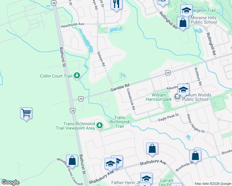 map of restaurants, bars, coffee shops, grocery stores, and more near 61 Shallot Court in Richmond Hill
