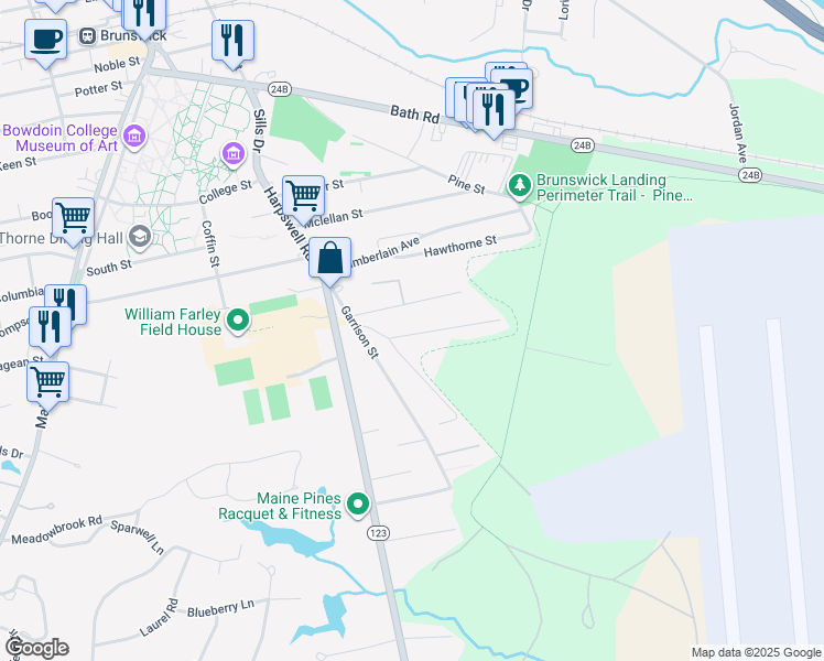 map of restaurants, bars, coffee shops, grocery stores, and more near 11 Pollard Avenue in Brunswick