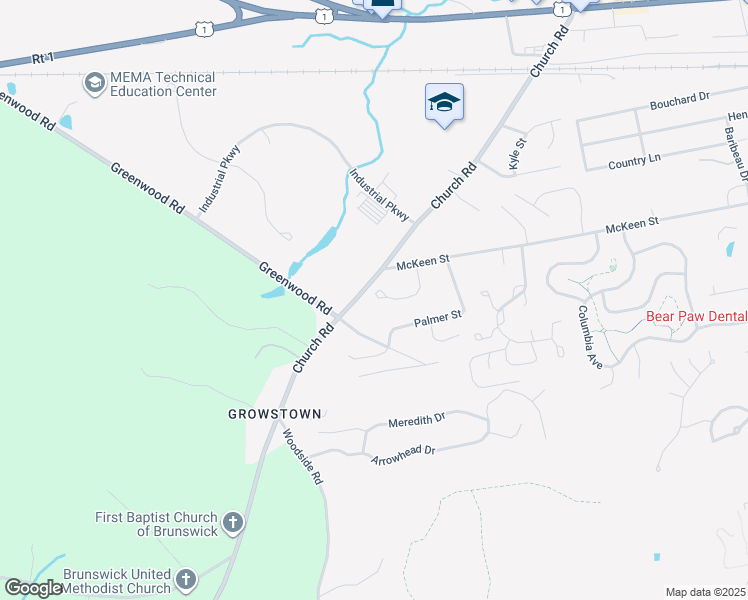 map of restaurants, bars, coffee shops, grocery stores, and more near 1 Birch Meadow Road in Brunswick