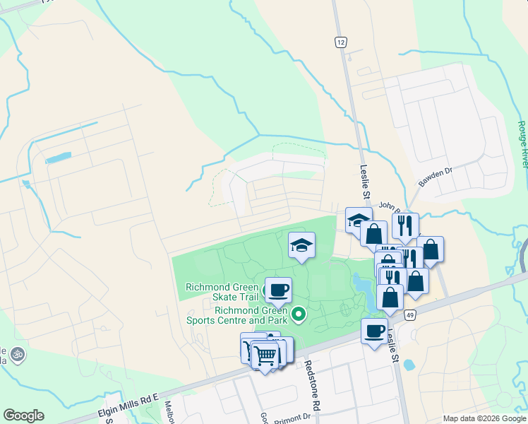 map of restaurants, bars, coffee shops, grocery stores, and more near William F. Bell Parkway in Richmond Hill