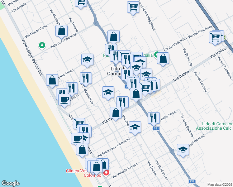 map of restaurants, bars, coffee shops, grocery stores, and more near 13 Via Bolzano in Camaiore