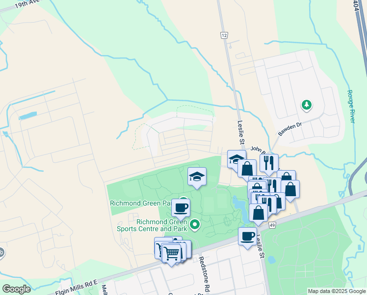 map of restaurants, bars, coffee shops, grocery stores, and more near 54 William F. Bell Parkway in Richmond Hill