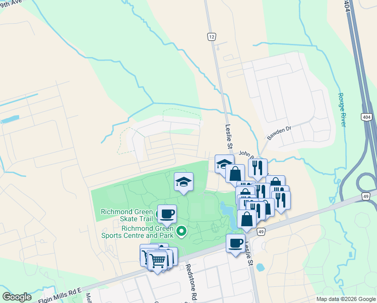 map of restaurants, bars, coffee shops, grocery stores, and more near 24 William F. Bell Parkway in Richmond Hill