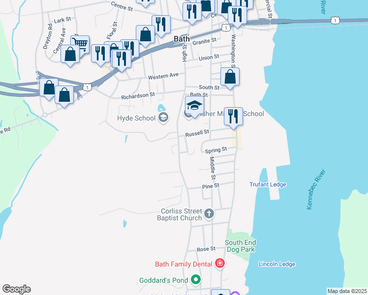 map of restaurants, bars, coffee shops, grocery stores, and more near 6 Palmer Street in Bath