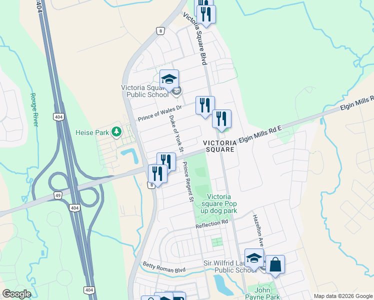 map of restaurants, bars, coffee shops, grocery stores, and more near in Markham