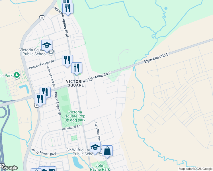 map of restaurants, bars, coffee shops, grocery stores, and more near 35 Thomas Frisby Jr Crescent in Markham