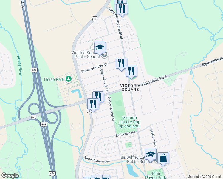 map of restaurants, bars, coffee shops, grocery stores, and more near in Markham